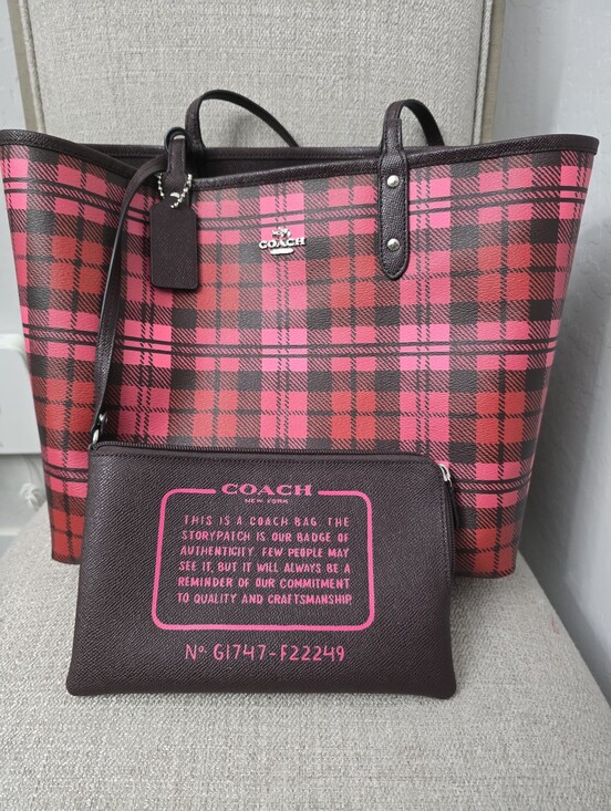 Coach Handbags - EUC Coach Reversible City Tote Bag – Burgundy & Pink Plaid